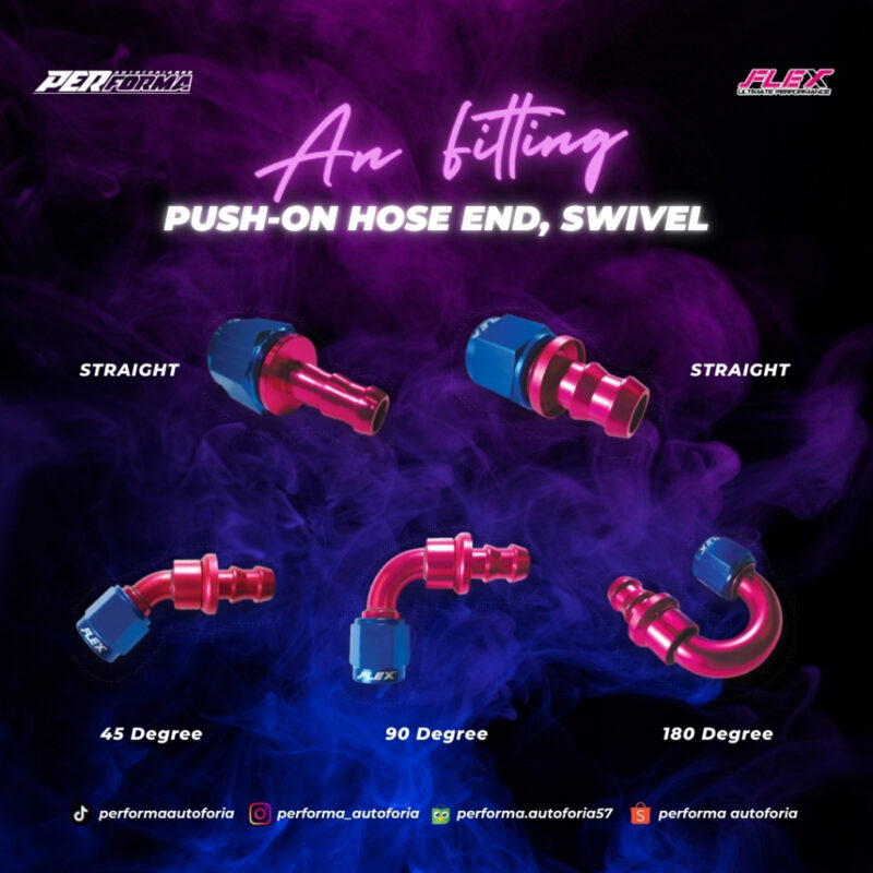 Flex Performance Push On Hose End Fitting AN4 AN6 AN8 AN10 AN12 AN16 Swivel Original | Flex Push On Fitting AN Series Swivel Blue Red Forged Hose End High Performance