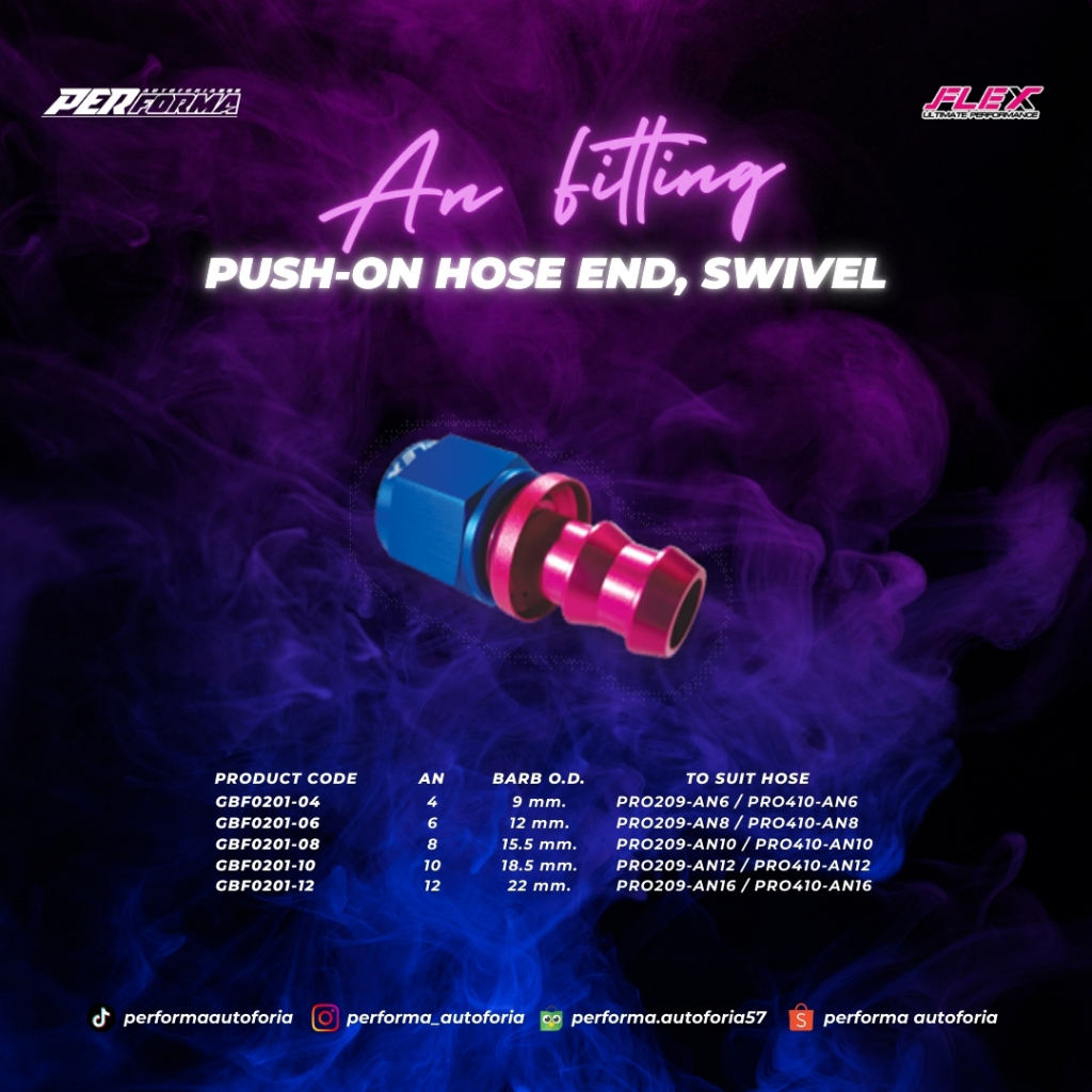 Flex Performance Push On Hose End Fitting AN4 AN6 AN8 AN10 AN12 AN16 Swivel Original | Flex Push On Fitting AN Series Swivel Blue Red Forged Hose End High Performance - Gambar 3
