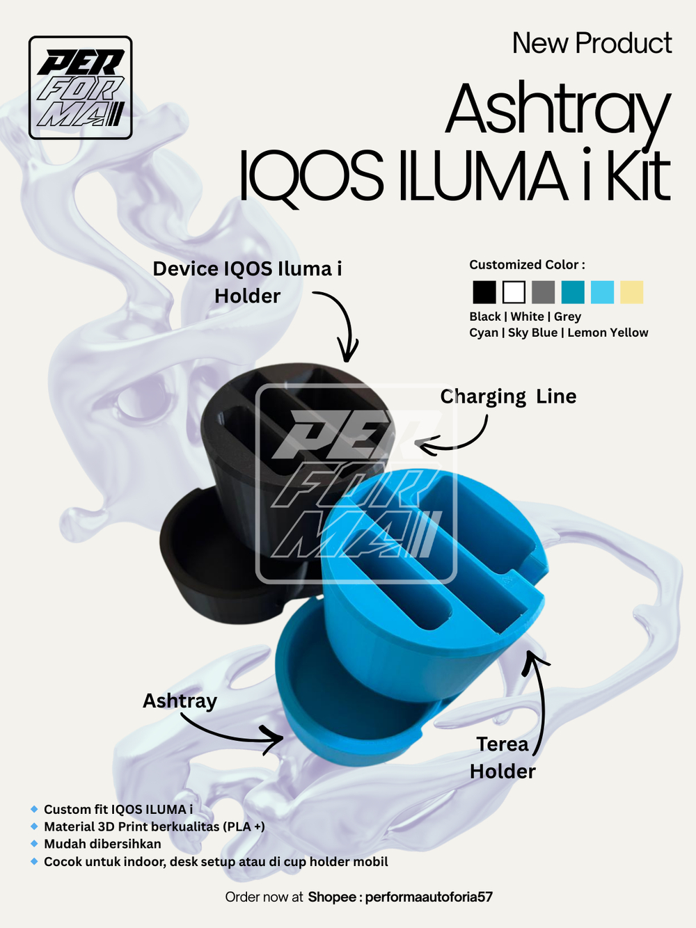 3D Print Ashtray IQOS Iluma i | Asbak Cup Holder Aksesoris for IQOS Iluma i Kit | untuk mobil atau kantor - Gambar 3